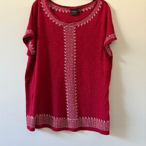 Rafaella Red Short Sleeve Top with White Detailing